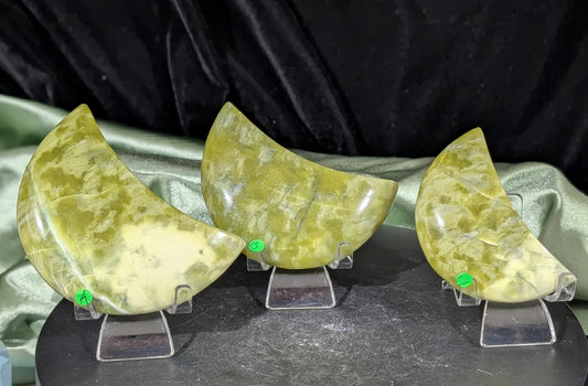 Hand Carved Green Jade Moons