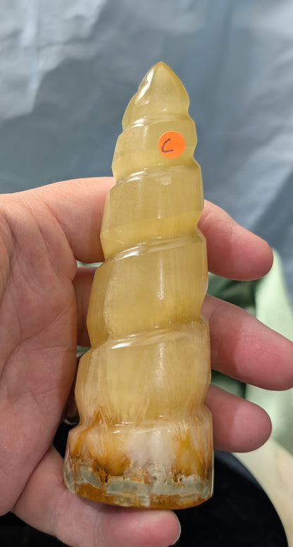 Hand Carved Lemon Calcite Unicorn Horn