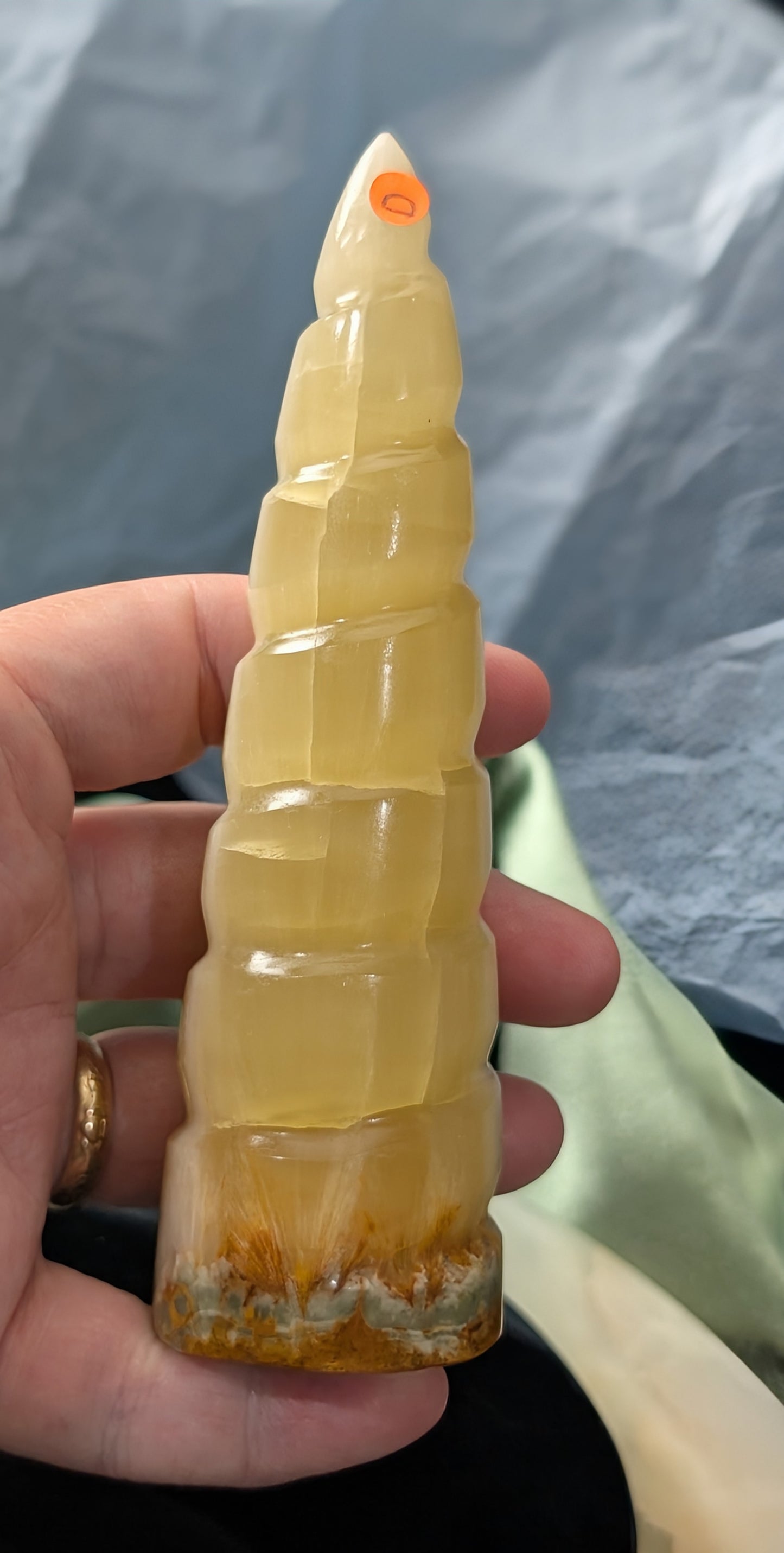 Hand Carved Lemon Calcite Unicorn Horn