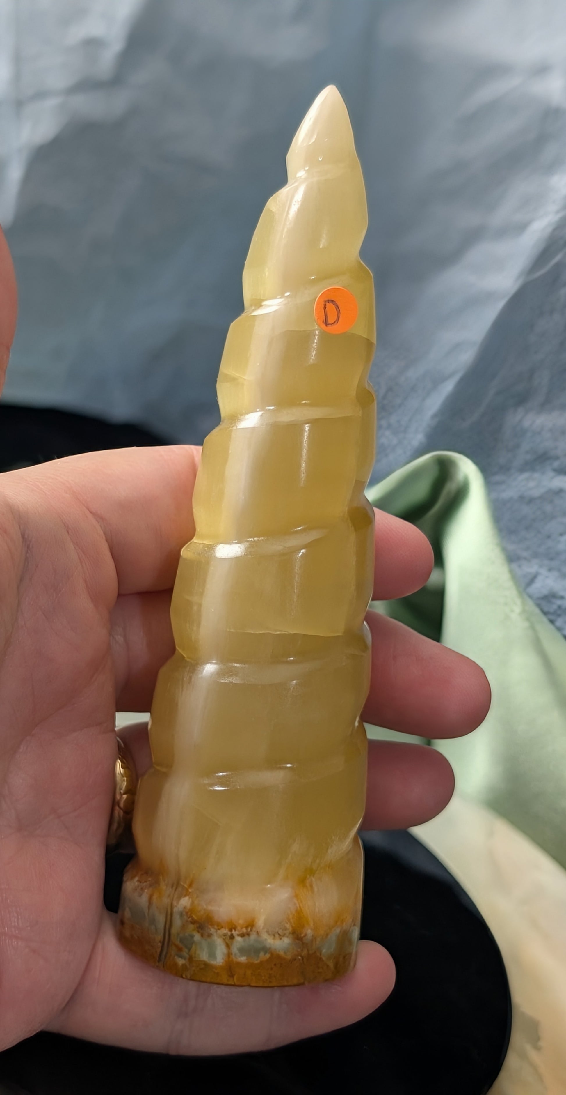 Hand Carved Lemon Calcite Unicorn Horn