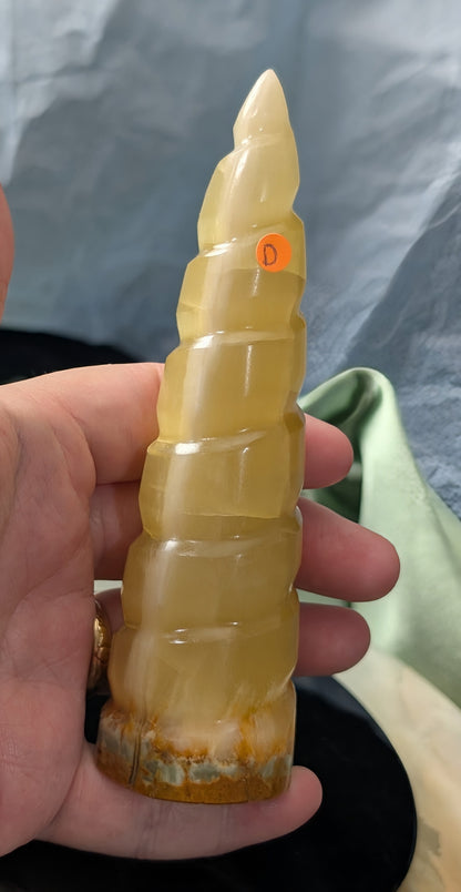 Hand Carved Lemon Calcite Unicorn Horn