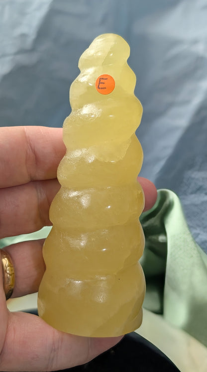 Hand Carved Lemon Calcite Unicorn Horn