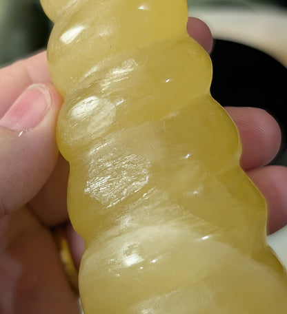 Hand Carved Lemon Calcite Unicorn Horn