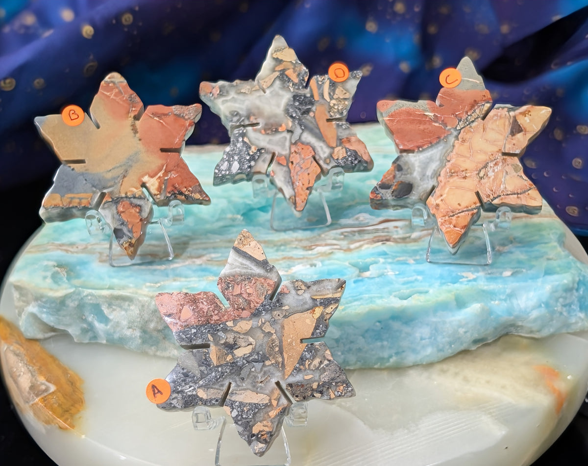 Hand Carved Maligano Jasper Snowflakes