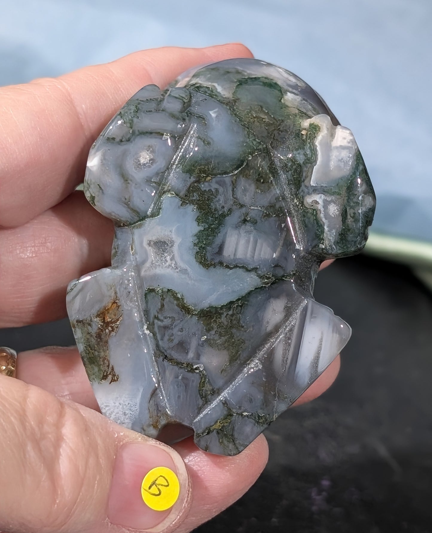 Hand Carved Moss Agate Frog Figurine 1B6