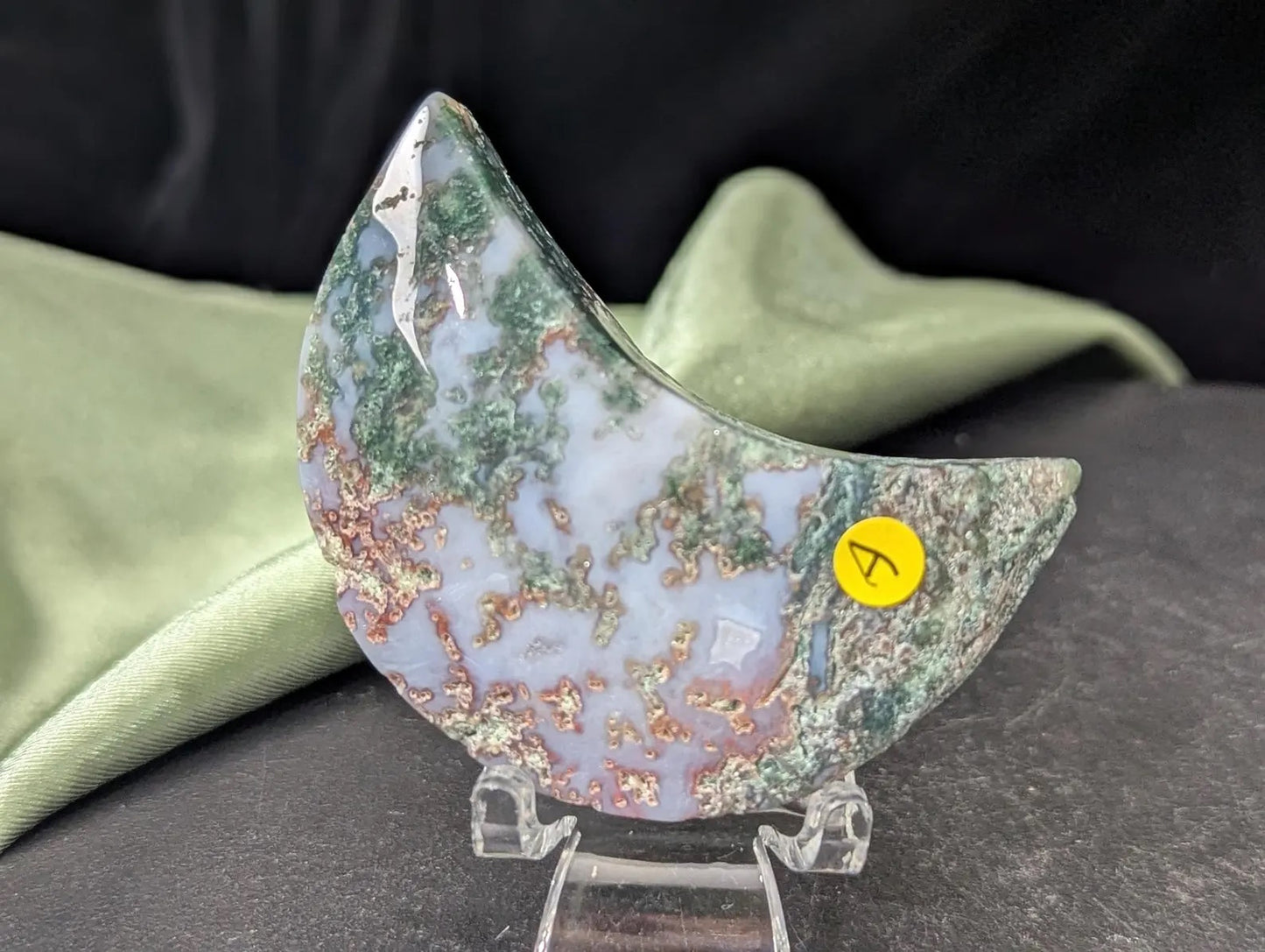 Hand Carved Moss Agate Moon A