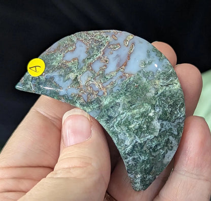 Hand Carved Moss Agate Moon A