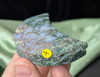 Hand Carved Moss Agate Moon A
