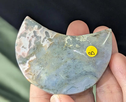 Hand Carved Moss Agate Moon B