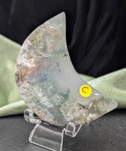 Hand Carved Moss Agate Moon C