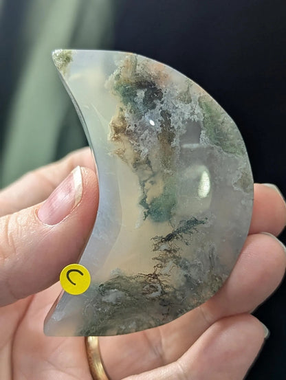 Hand Carved Moss Agate Moon C
