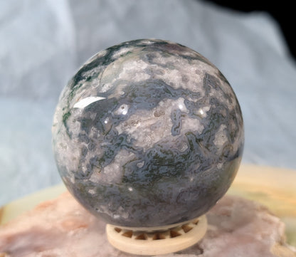 Hand Carved Moss Agate Sphere