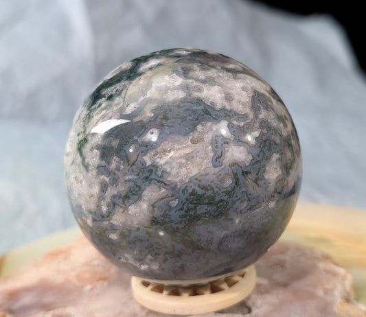 Hand Carved Moss Agate Sphere