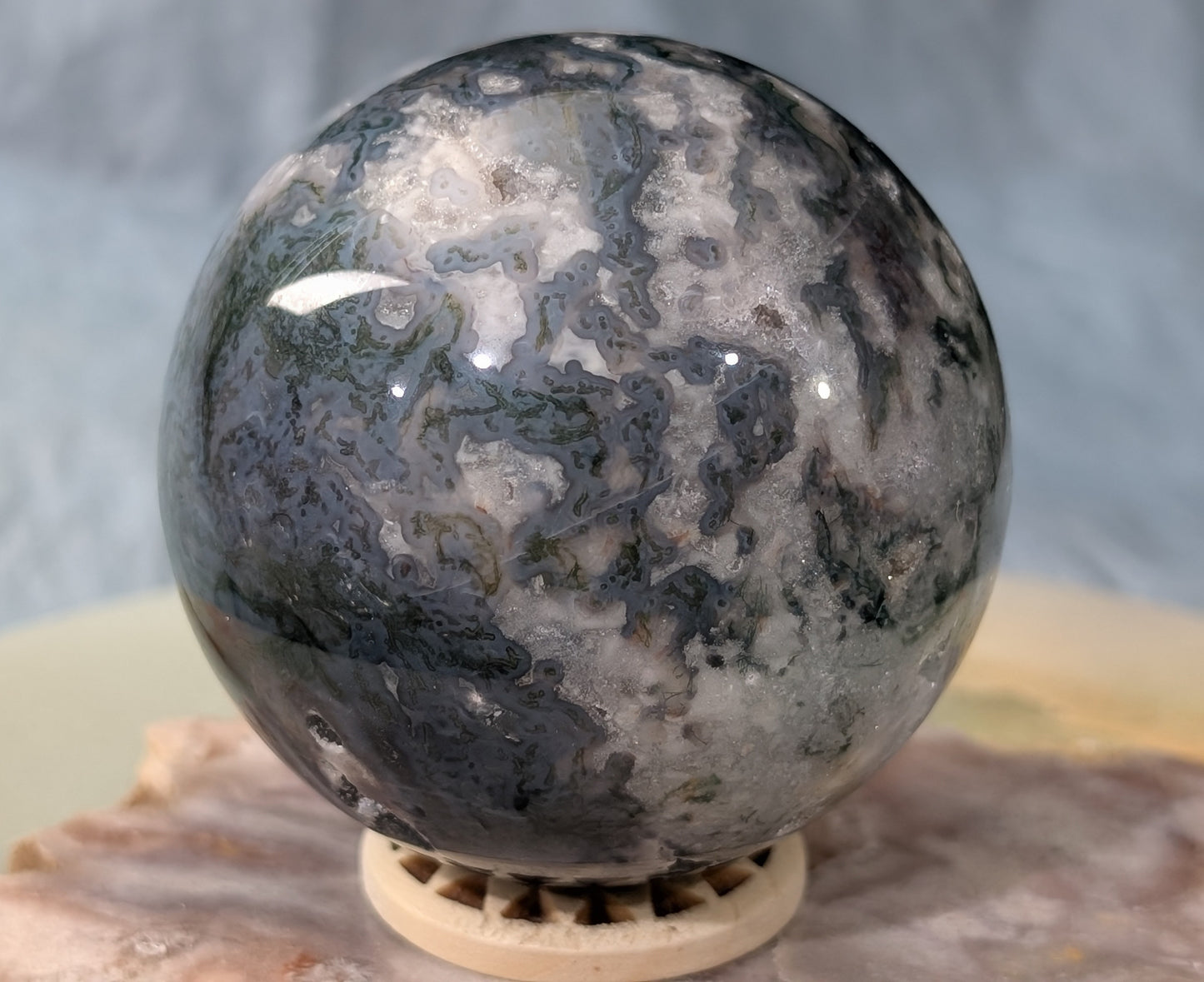 Hand Carved Moss Agate Sphere