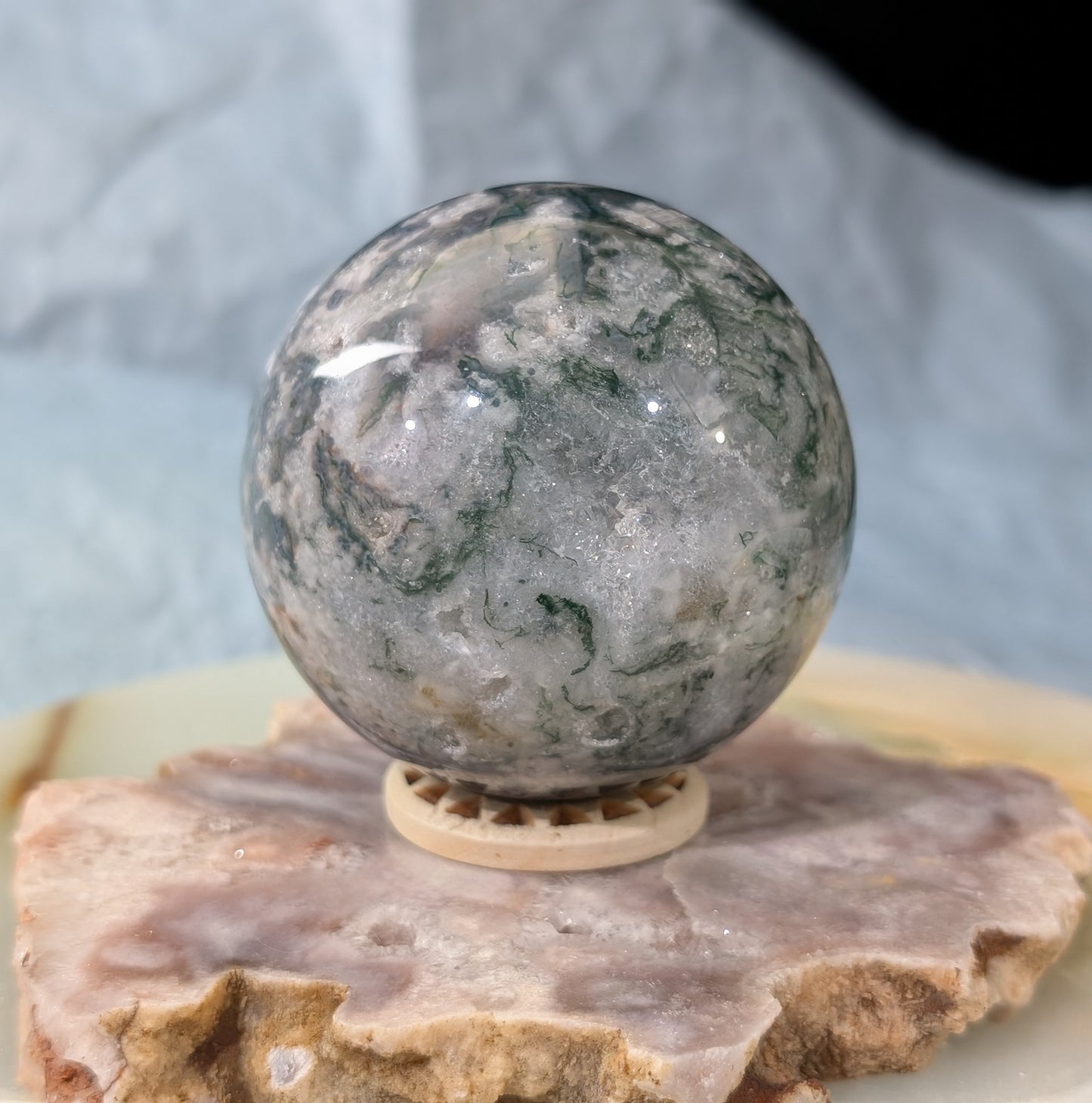 Hand Carved Moss Agate Sphere