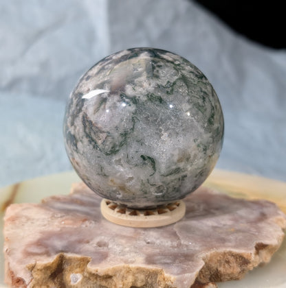 Hand Carved Moss Agate Sphere