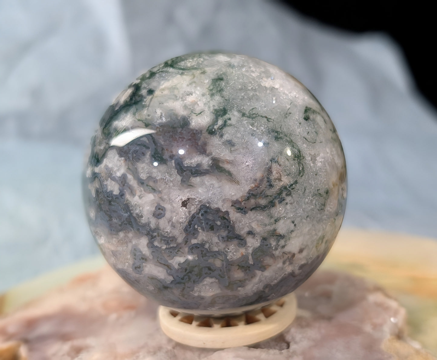 Hand Carved Moss Agate Sphere