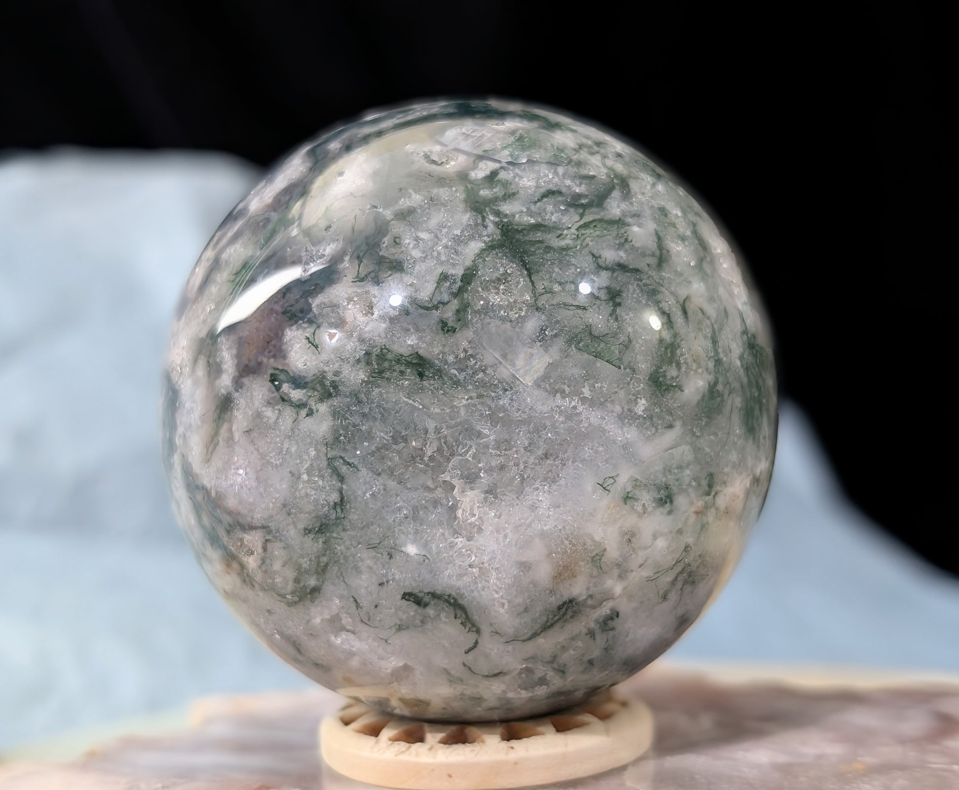 Hand Carved Moss Agate Sphere