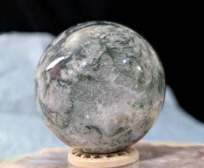Hand Carved Moss Agate Sphere