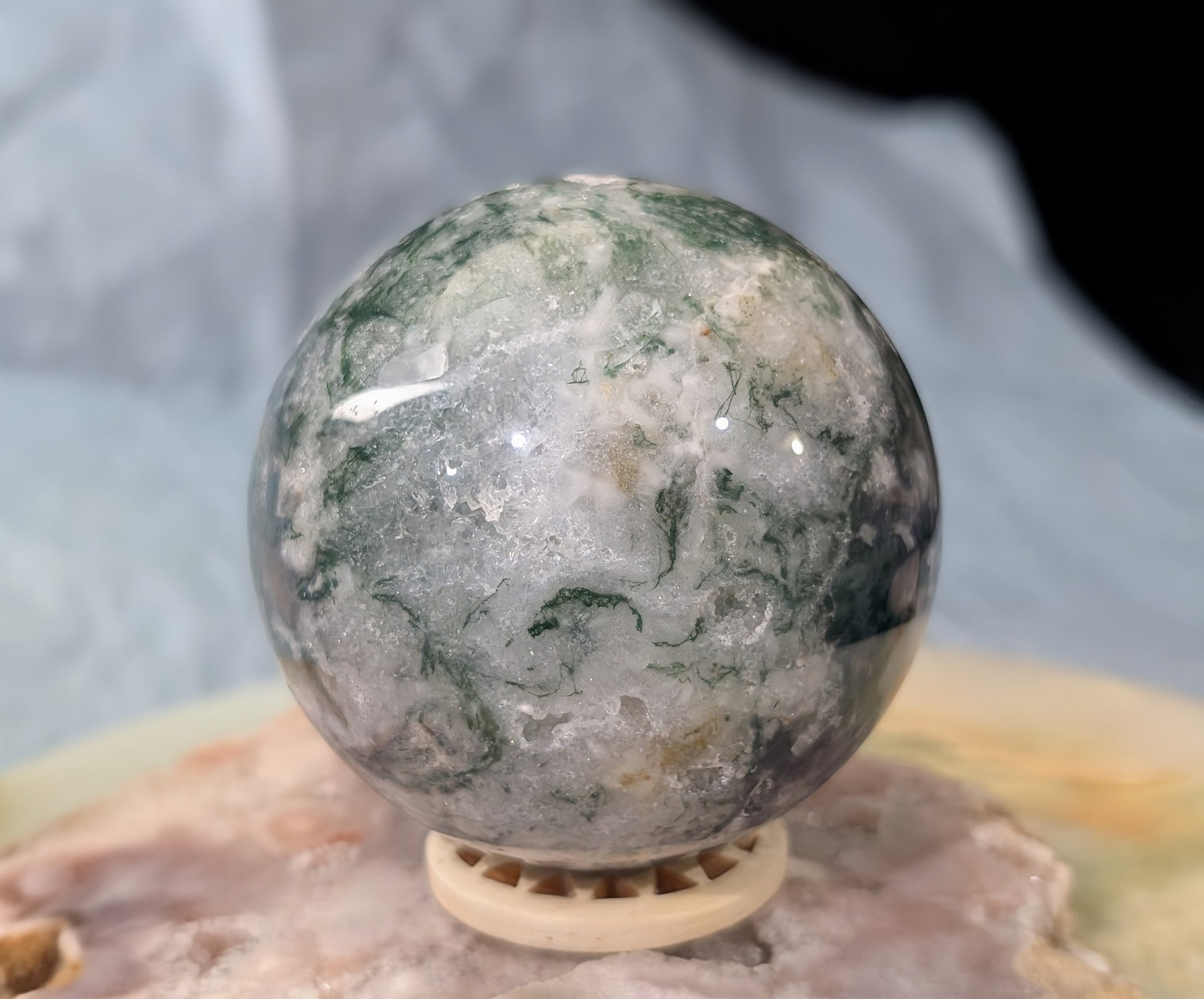 Hand Carved Moss Agate Sphere