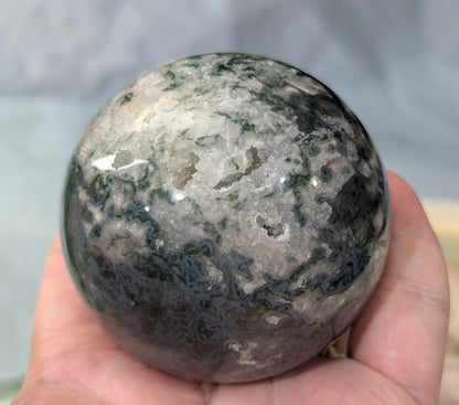 Hand Carved Moss Agate Sphere