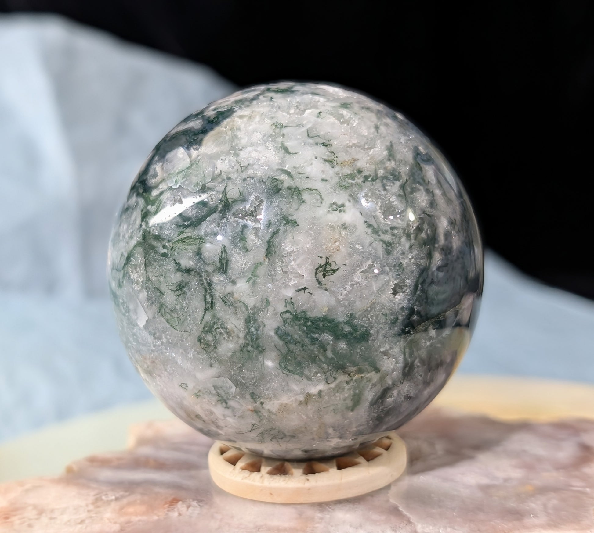 Hand Carved Moss Agate Sphere