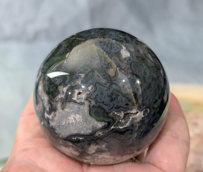 Hand Carved Moss Agate Sphere