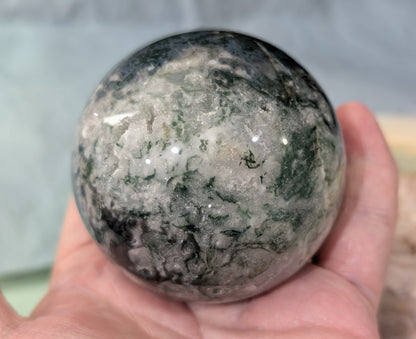 Hand Carved Moss Agate Sphere