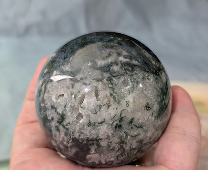Hand Carved Moss Agate Sphere