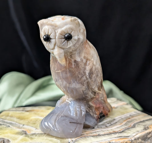 Hand Carved Ocean Jasper Owl Figurine