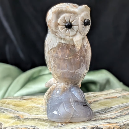 Hand Carved Ocean Jasper Owl Figurine