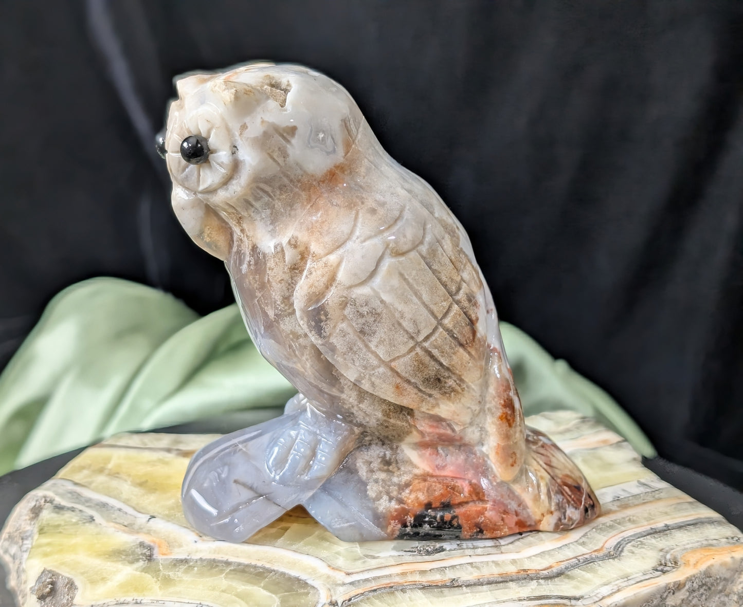 Hand Carved Ocean Jasper Owl Figurine