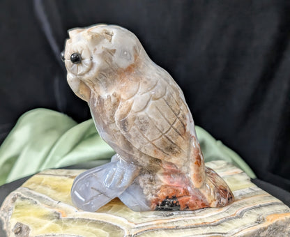 Hand Carved Ocean Jasper Owl Figurine