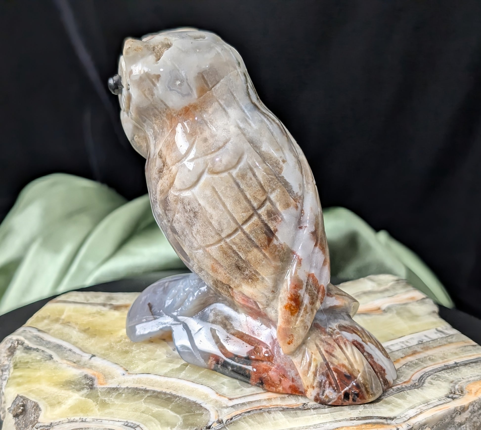 Hand Carved Ocean Jasper Owl Figurine