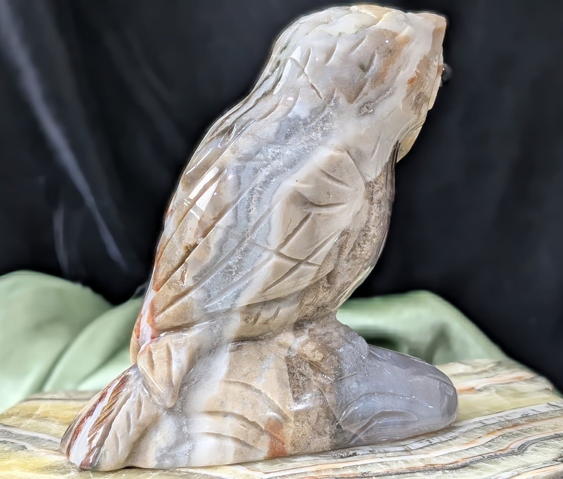 Hand Carved Ocean Jasper Owl Figurine