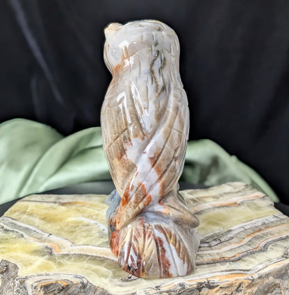 Hand Carved Ocean Jasper Owl Figurine