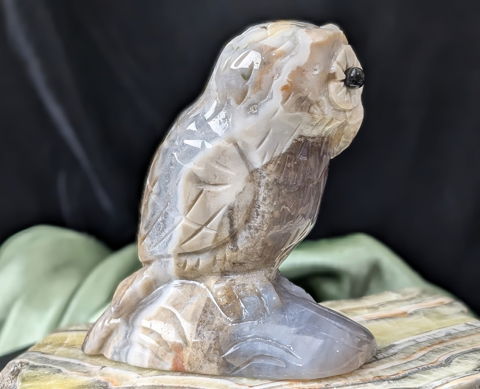 Hand Carved Ocean Jasper Owl Figurine