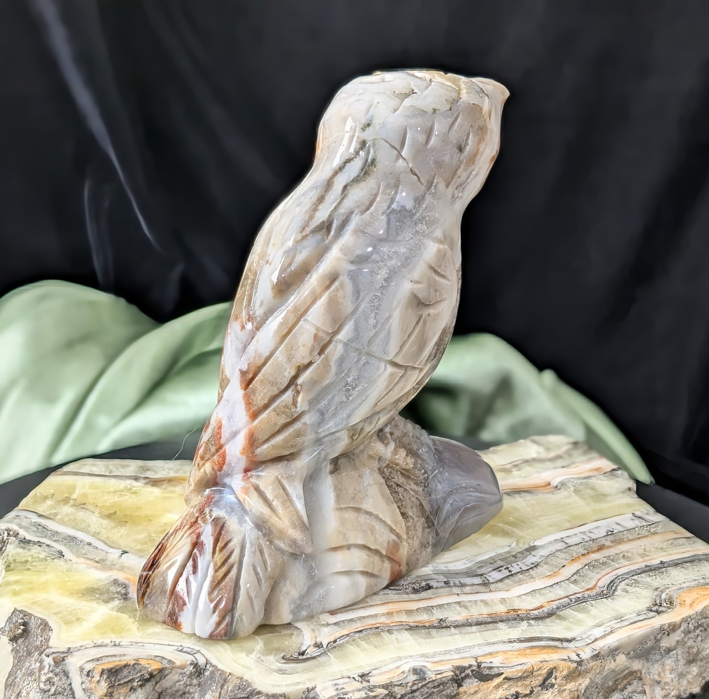 Hand Carved Ocean Jasper Owl Figurine