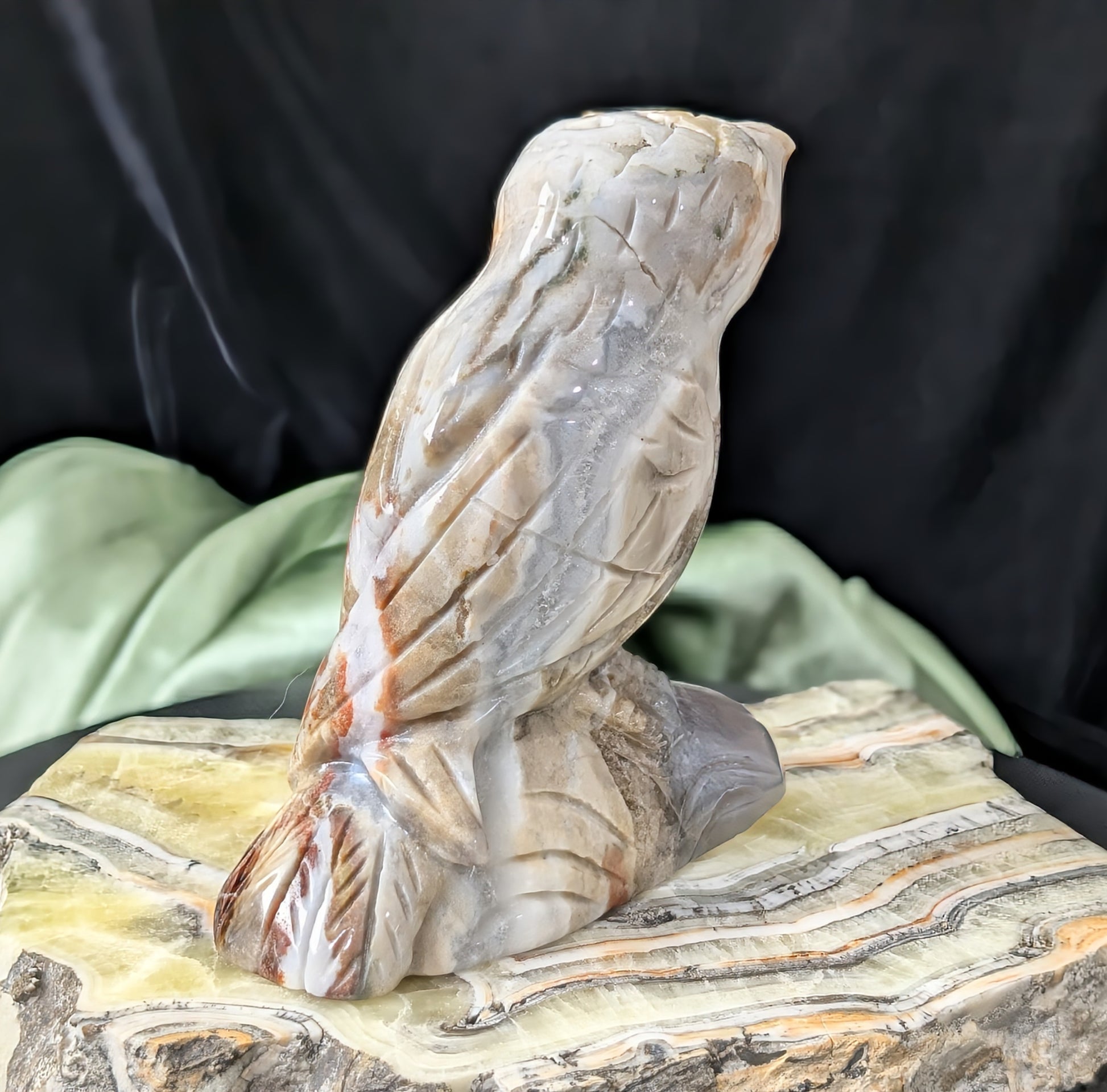 Hand Carved Ocean Jasper Owl Figurine