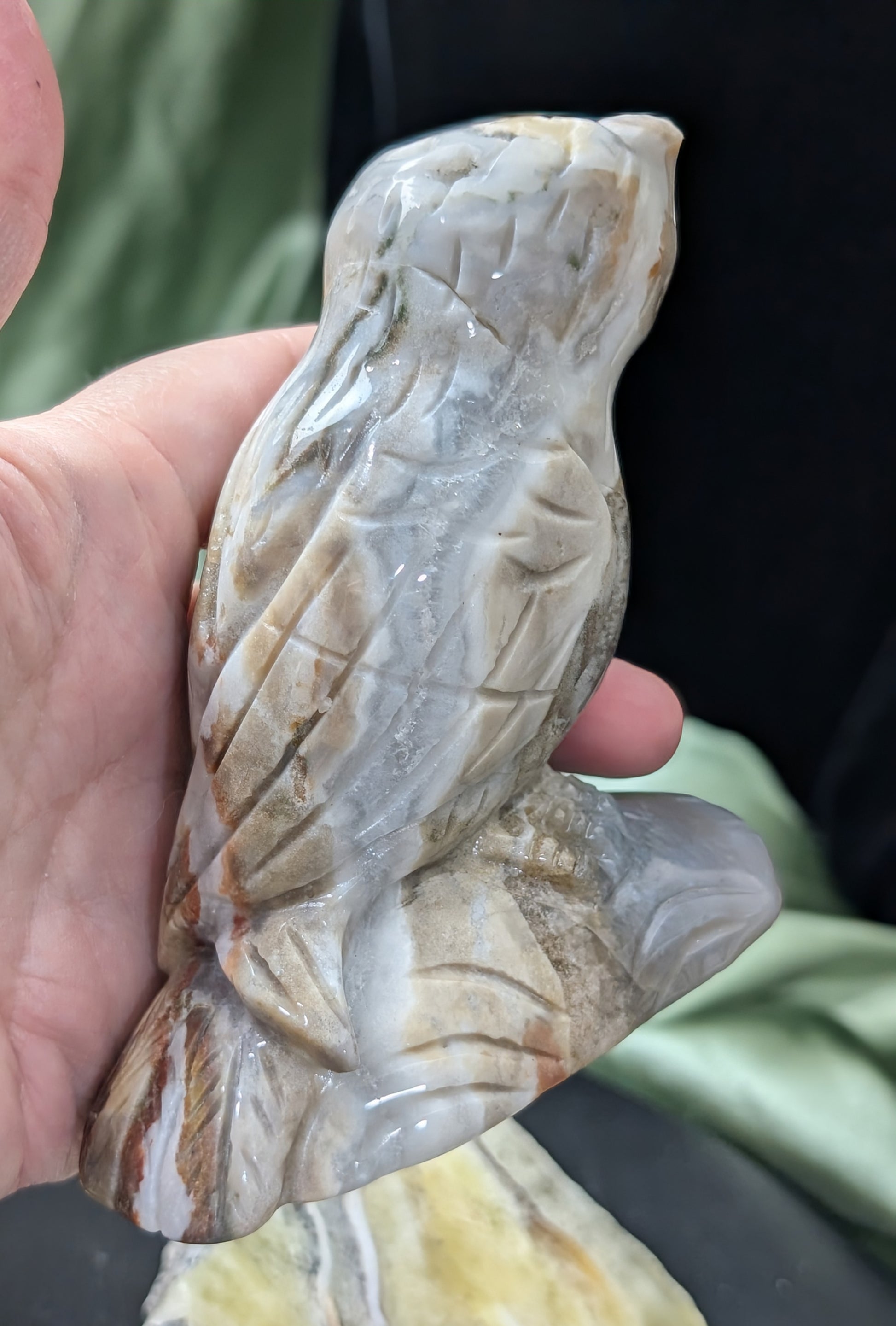 Hand Carved Ocean Jasper Owl Figurine