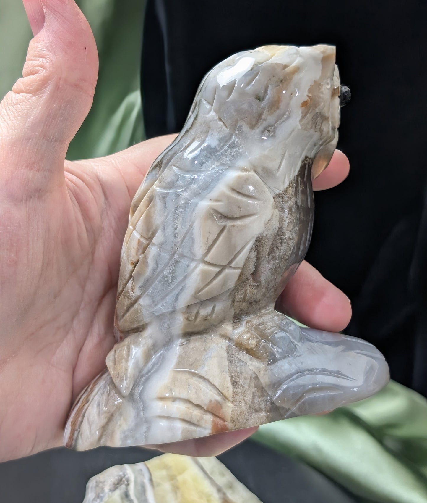Hand Carved Ocean Jasper Owl Figurine