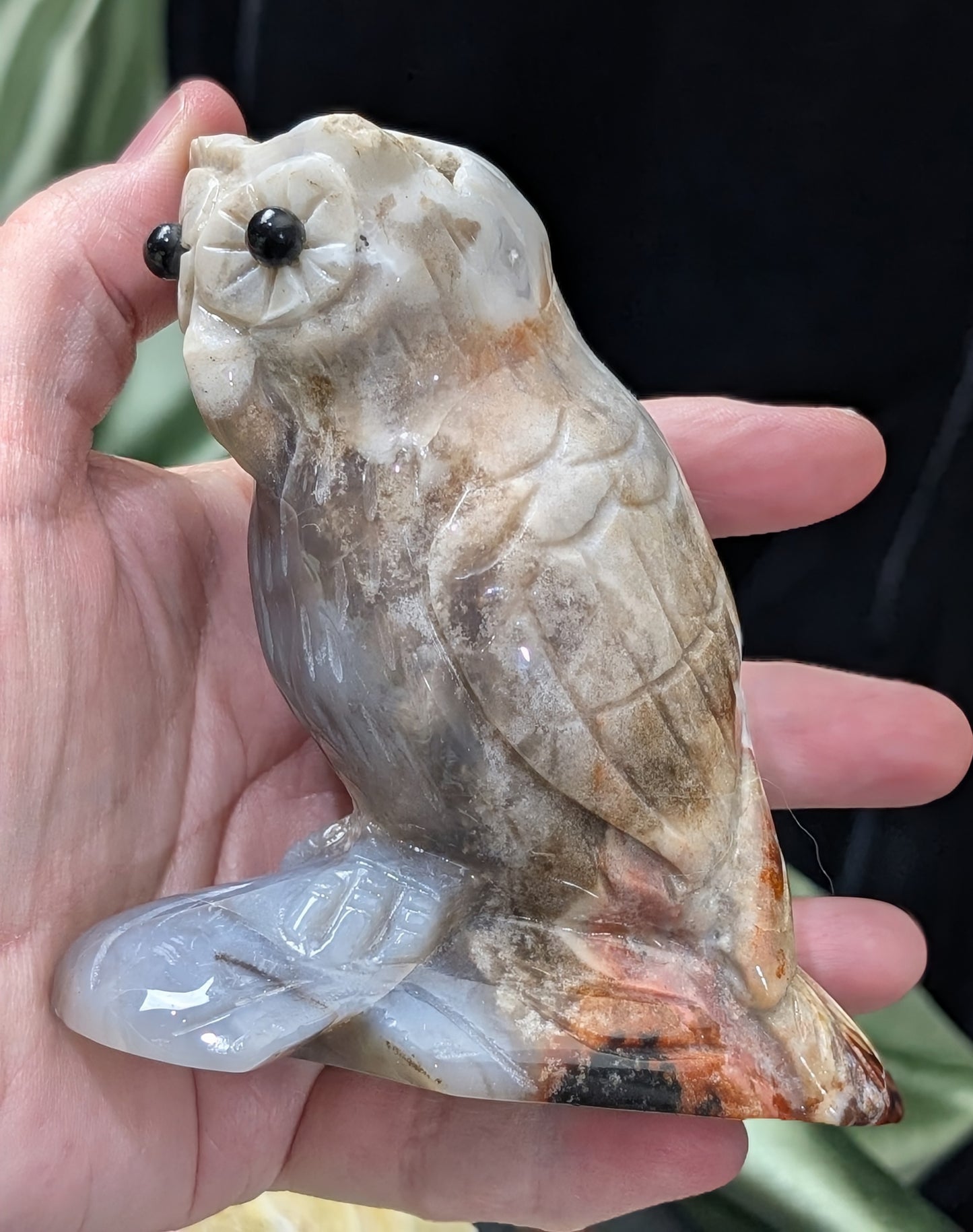 Hand Carved Ocean Jasper Owl Figurine