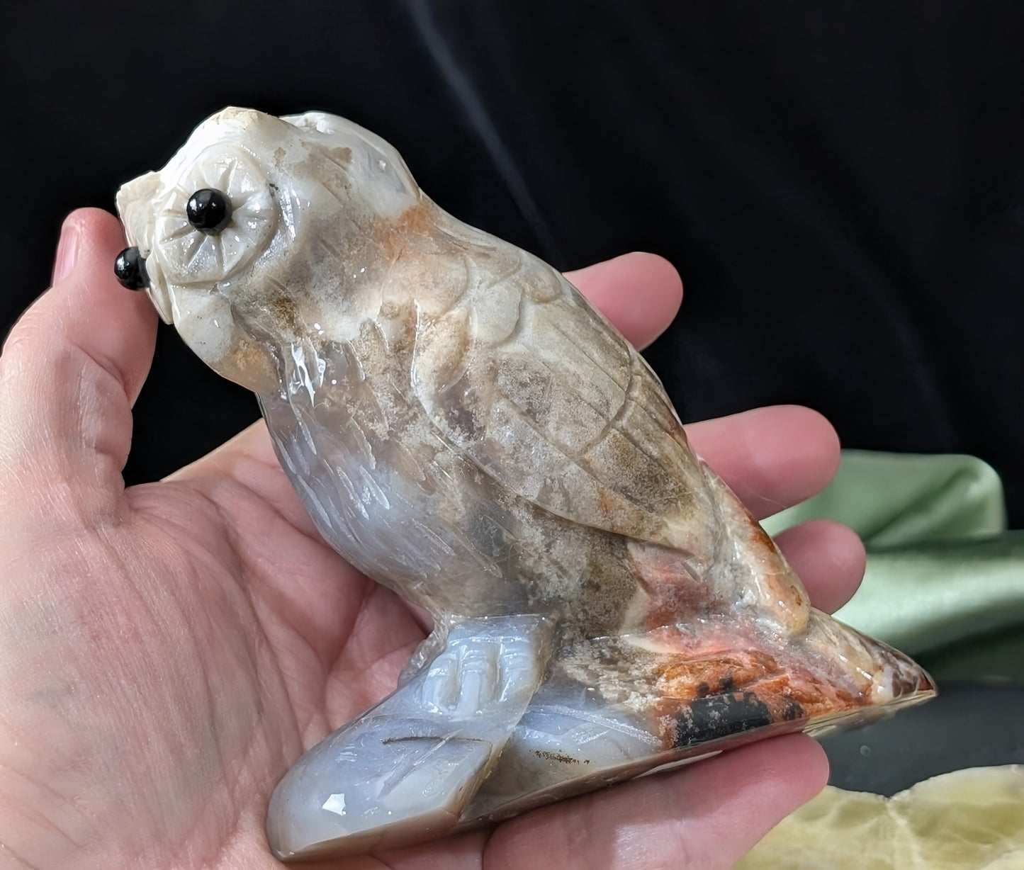 Hand Carved Ocean Jasper Owl Figurine