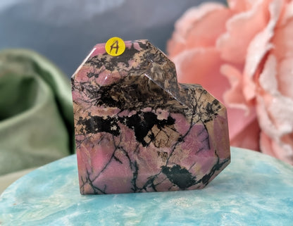 Hand Carved Rhodonite Faceted Heart