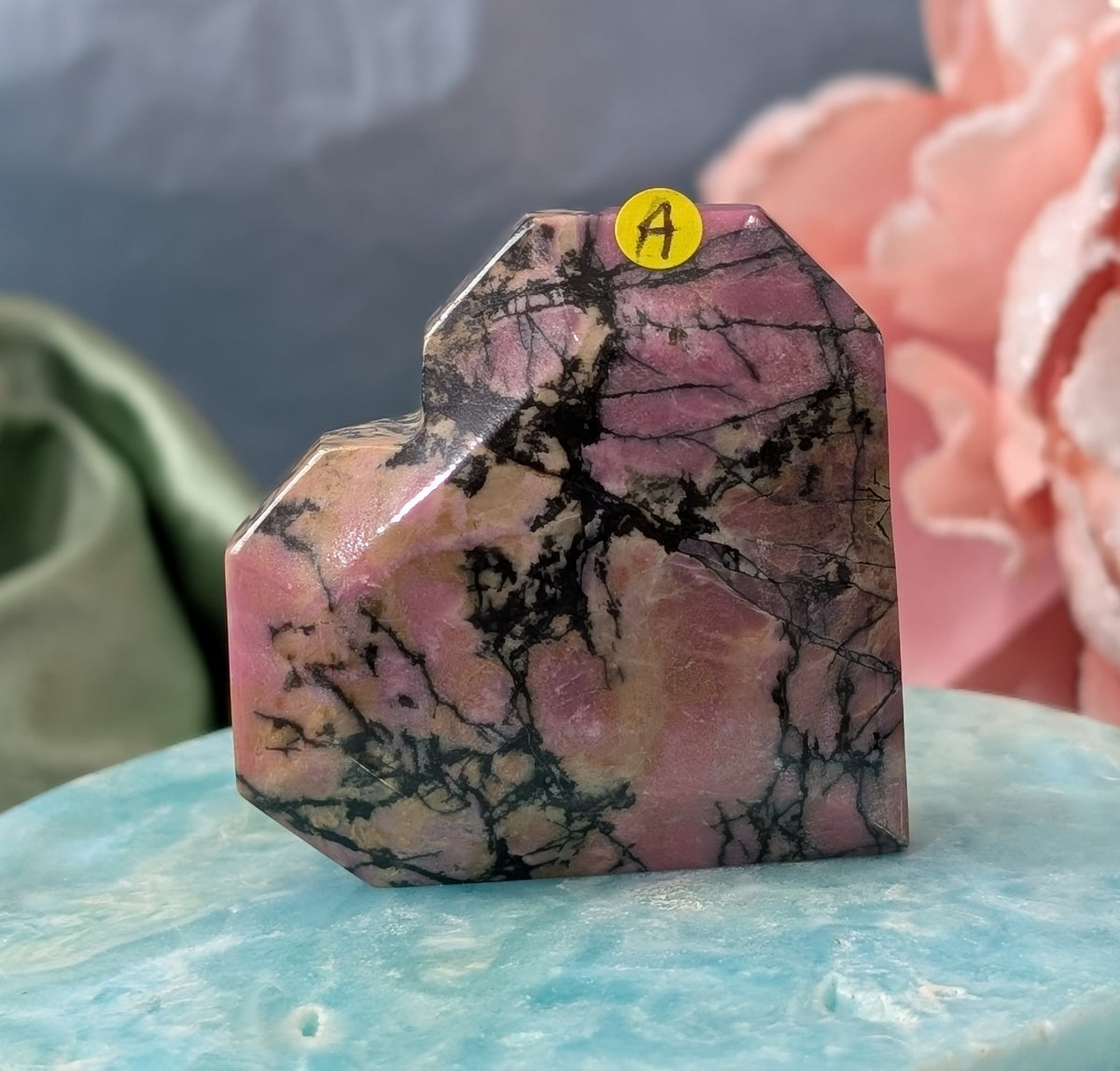 Hand Carved Rhodonite Faceted Heart