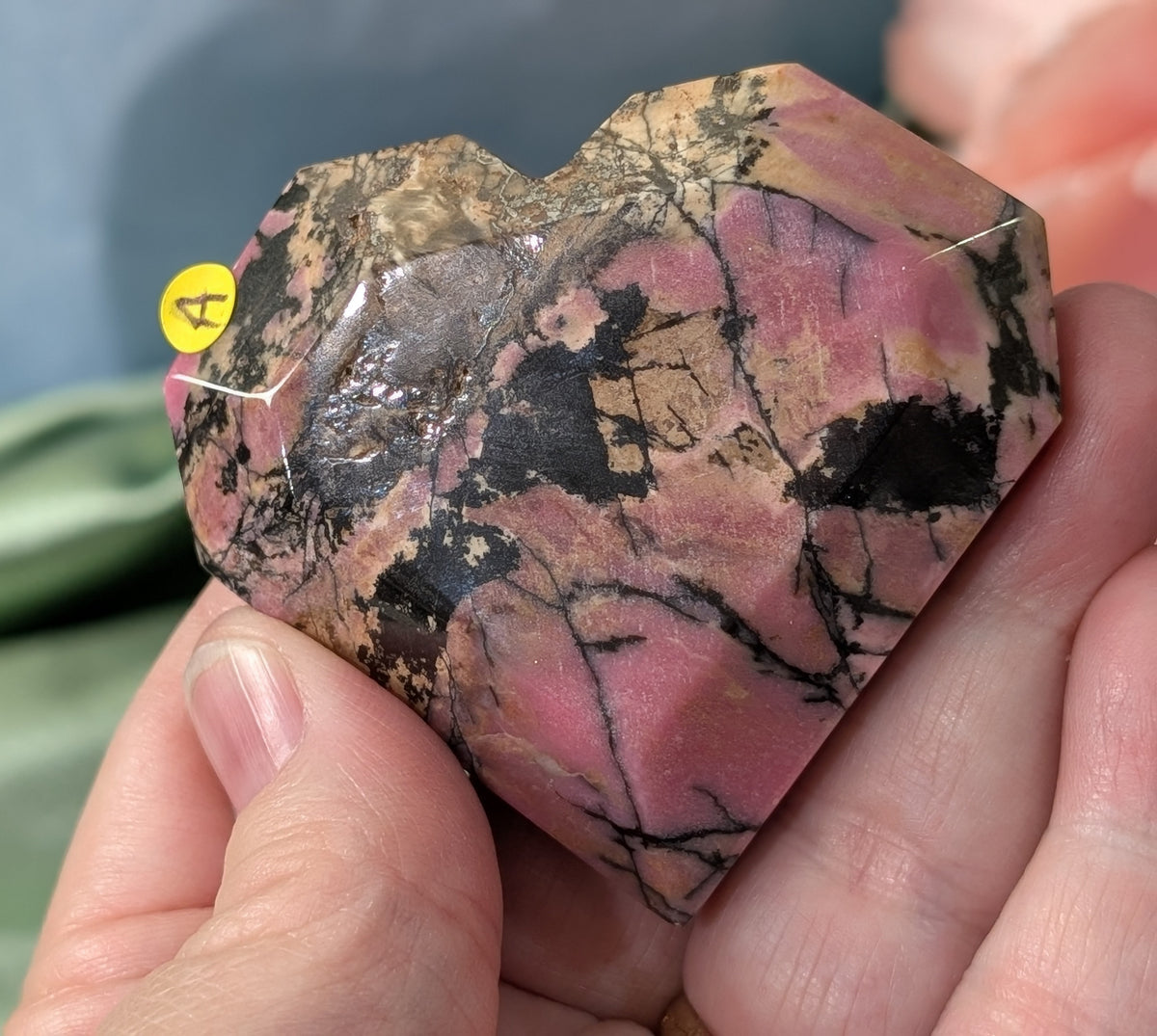 Hand Carved Rhodonite Faceted Heart