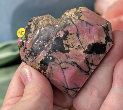 Hand Carved Rhodonite Faceted Heart