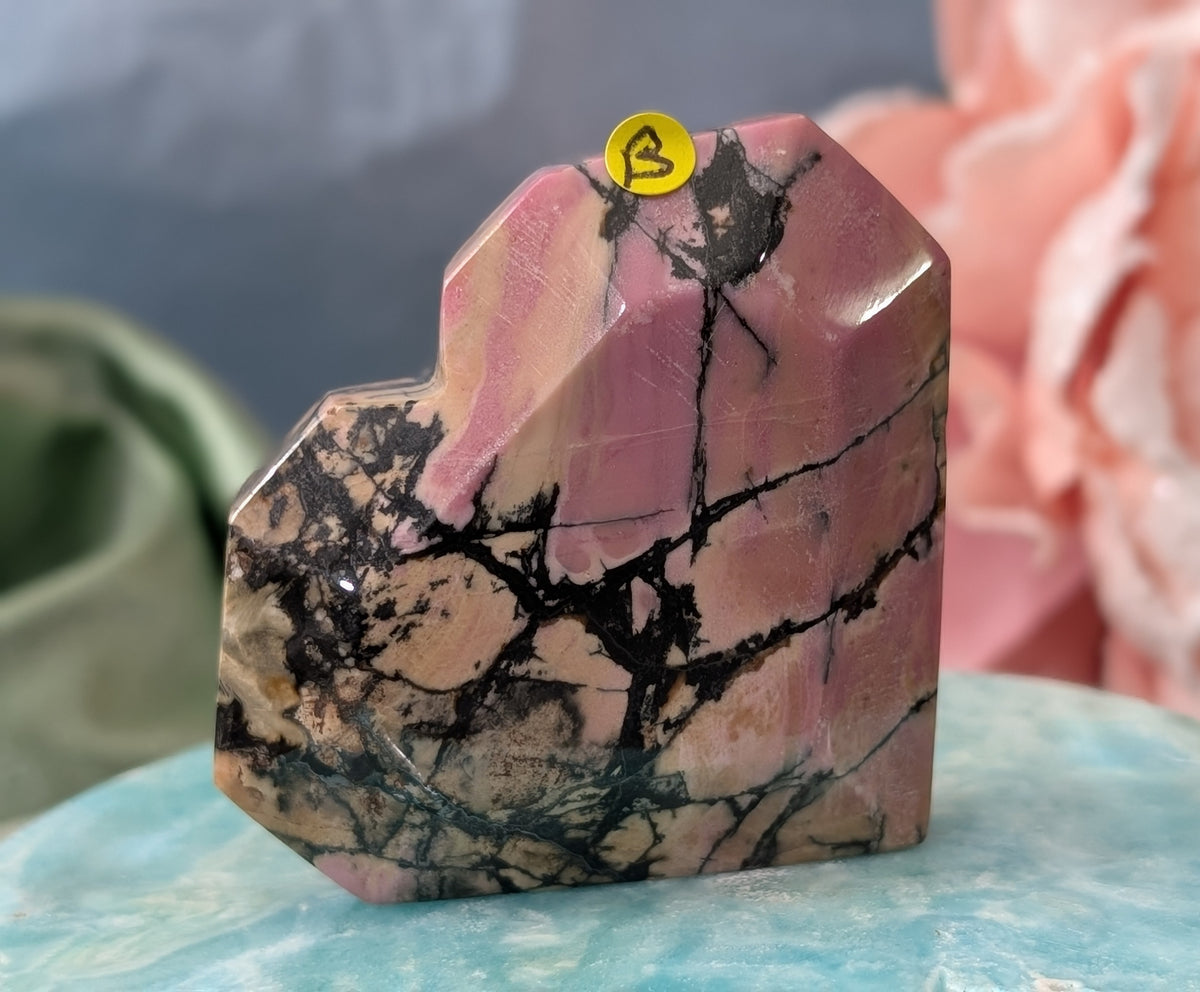 Hand Carved Rhodonite Faceted Heart