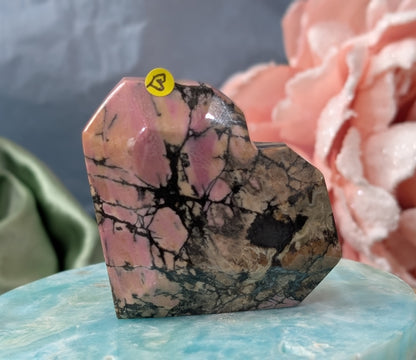 Hand Carved Rhodonite Faceted Heart