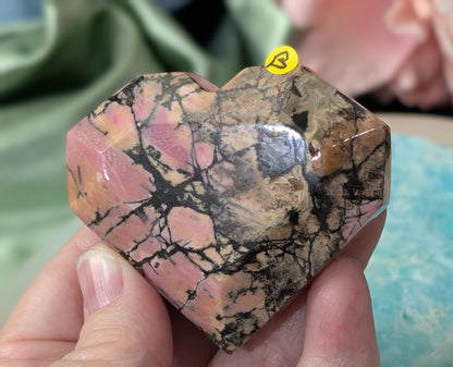 Hand Carved Rhodonite Faceted Heart